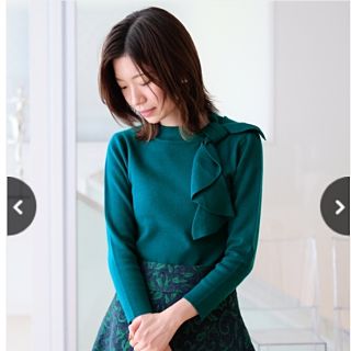 ストロベリーフィールズ(STRAWBERRY-FIELDS)の2018AW 完売色 ストロベリーフィールズ 首元リボンニット グリーン(ニット/セーター)