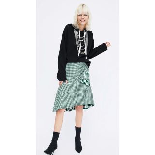 ザラ(ZARA)のザラギンガムチェック柄アシンメトリースカート(ひざ丈スカート)