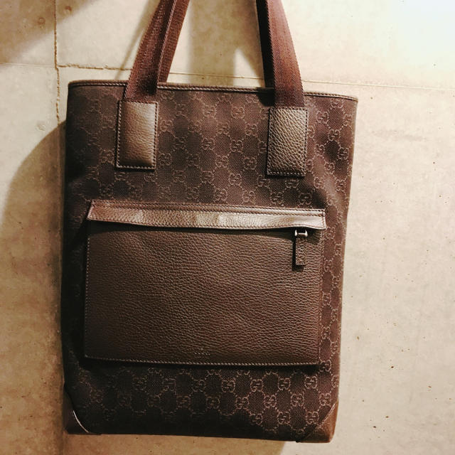 Gucci(グッチ)のSALE値下げGUCCI トートバッグ 美品ブラウンレザーコットン男女兼用 茶色 レディースのバッグ(トートバッグ)の商品写真