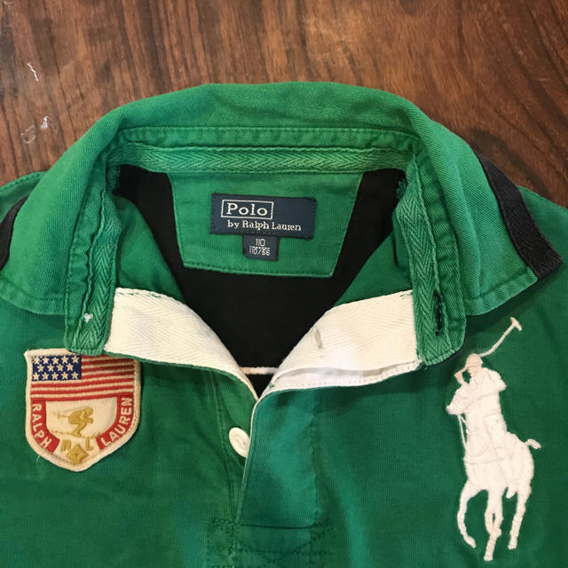 POLO RALPH LAUREN(ポロラルフローレン)のポロラルフローレン キッズ グリーン 長袖 110 古着 ラガーシャツ ラグビー キッズ/ベビー/マタニティのキッズ服男の子用(90cm~)(Tシャツ/カットソー)の商品写真