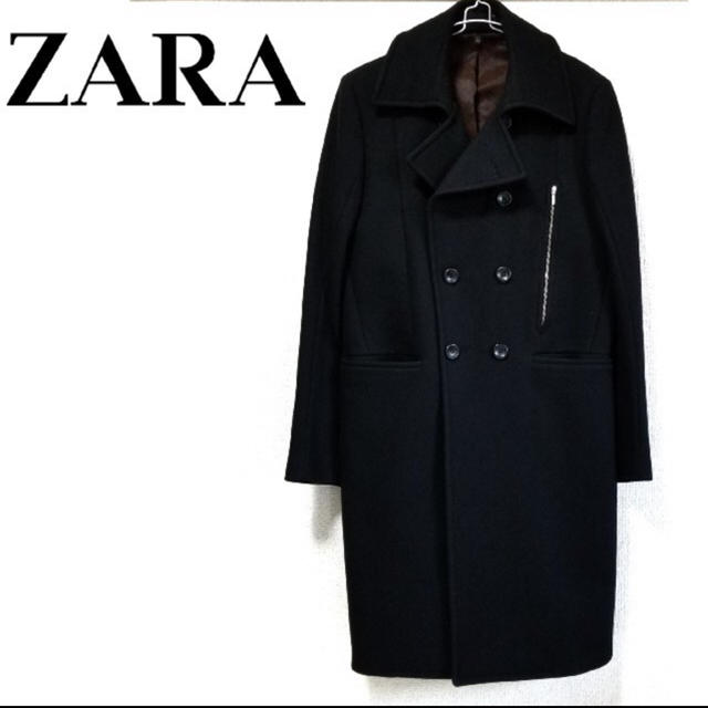 ZARA ザラ ロングPコート ブラック レディース