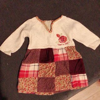 ベベ(BeBe)のbebeII小花柄女の子用ワンピース80cm冬服子供服ツイード刺繍ベベミキハウス(ワンピース)