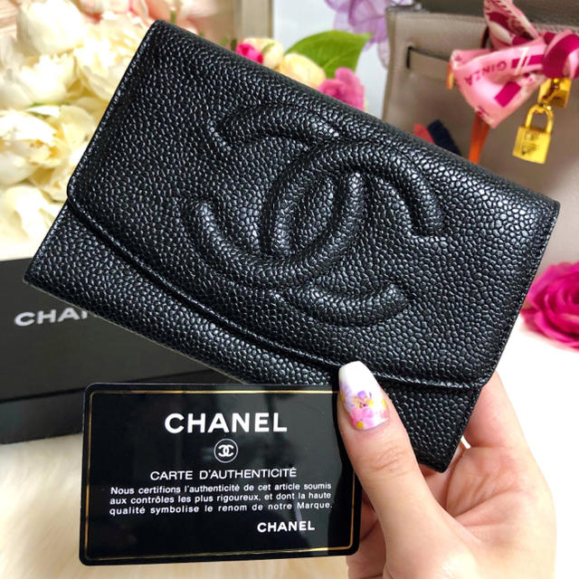 ❤️美品❤️CHANEL シャネル キャビアスキン 財布 カードケース 黒