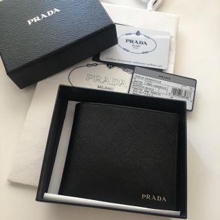 プラダ(PRADA)の新品未使用 メンズ プラダ　2つ折り財布 グレーx ブラック バイカラー (折り財布)