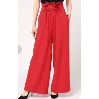 マウジー(moussy)の新品 moussy 赤 ワイドパンツ 無地 2WAY WAIST GATHER(その他)