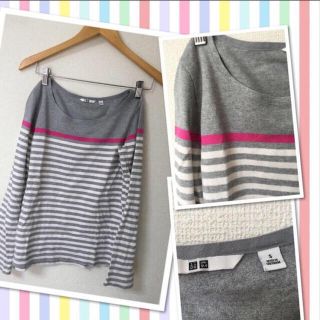 ユニクロ(UNIQLO)のピンク×グレー♡ボーダーカットソー(カットソー(長袖/七分))