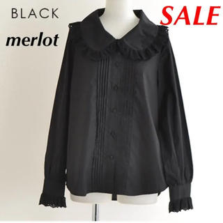 メルロー(merlot)のレーストリミングビッグ襟ブラウス/ブラック(シャツ/ブラウス(長袖/七分))