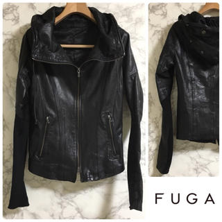 フーガ(FUGA)のFUGA ライダース フーデットレザージャケット ヤギ革 ブラック(レザージャケット)