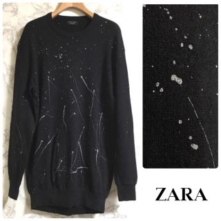 ザラ(ZARA)の【美品】ZARA MAN ペイントニット ブラック(ニット/セーター)