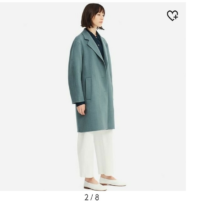 UNIQLO(ユニクロ)のユニクロ 未使用 ダブルフェイスオーバーコート 完売色グリーン  S レディースのジャケット/アウター(チェスターコート)の商品写真