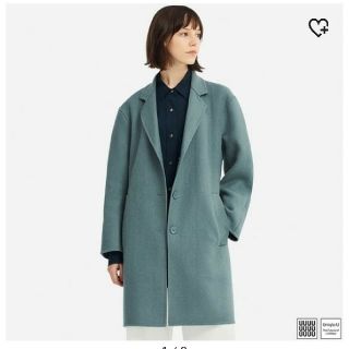 ユニクロ(UNIQLO)のユニクロ 未使用 ダブルフェイスオーバーコート 完売色グリーン  S(チェスターコート)