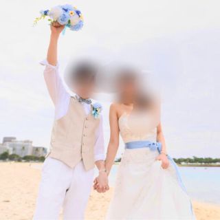 サッシュベルト 水色 青 ビーチ 結婚式 ウェディング(ウェディングドレス)