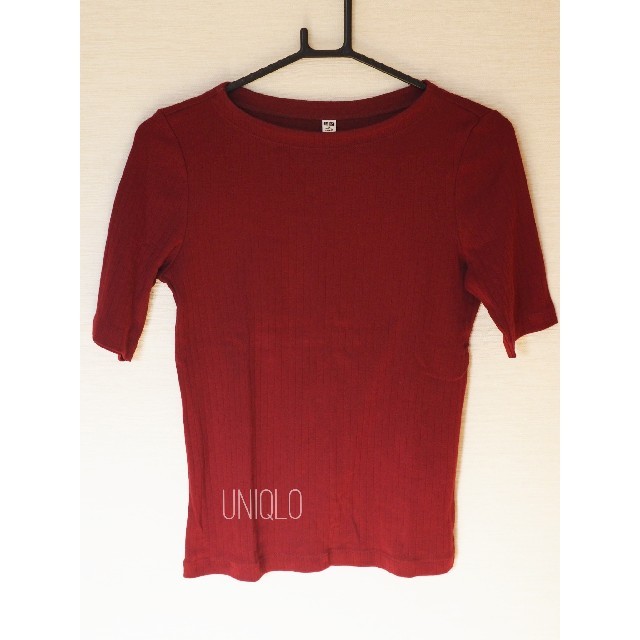 UNIQLO(ユニクロ)の美品【UNIQLO】リブボートネックT☆五分丈 レディースのトップス(Tシャツ(長袖/七分))の商品写真