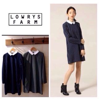 ローリーズファーム(LOWRYS FARM)のストライプエリツキワンピース(ひざ丈ワンピース)