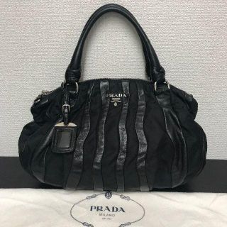 プラダ(PRADA)のプラダ　ハンドバッグ　美品☆　レザー×テスート　黒　ギャザー  (ハンドバッグ)