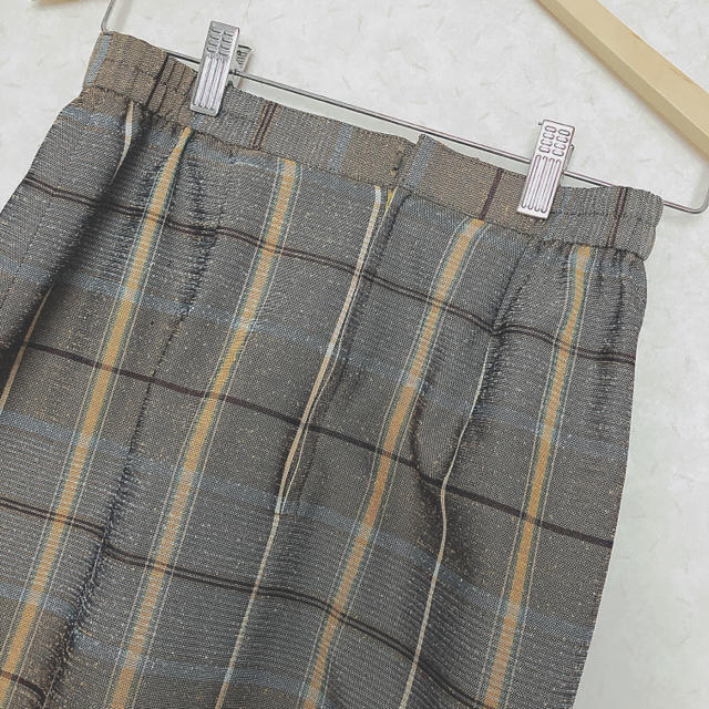 古着 イエローチェック スカート レディースのスカート(ひざ丈スカート)の商品写真