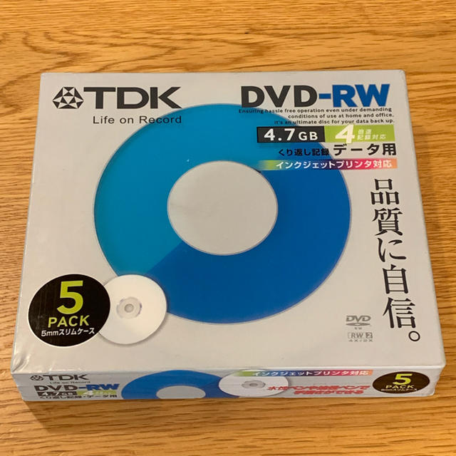 TDK(ティーディーケイ)のTDK DVD-RW 4.7GB データ用 5枚組 未開封 スマホ/家電/カメラのテレビ/映像機器(その他)の商品写真