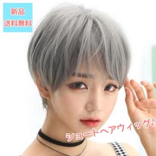 新品♥️グレーがちょーかわいい♪ショートヘアーウィッグ♪ネット付き (ショートストレート)