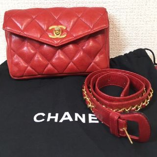 シャネル(CHANEL)のシャネル　マトラッセ　チェーン　ウエストポーチ　赤(ボディバッグ/ウエストポーチ)