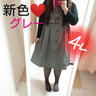 新品タグ付き❤️4L◆グレンチェック柄☆ベルト付き◆ドッキングワンピース(ひざ丈ワンピース)