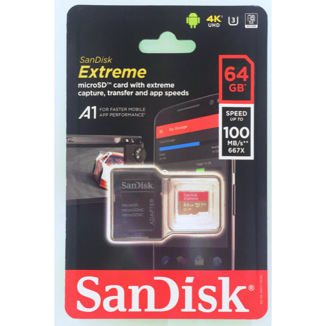 SanDisk(サンディスク)のアプリ高速化A1対応 MicroSDカード 64GB 送料込 SD変換アダプタ付 スマホ/家電/カメラのPC/タブレット(PC周辺機器)の商品写真