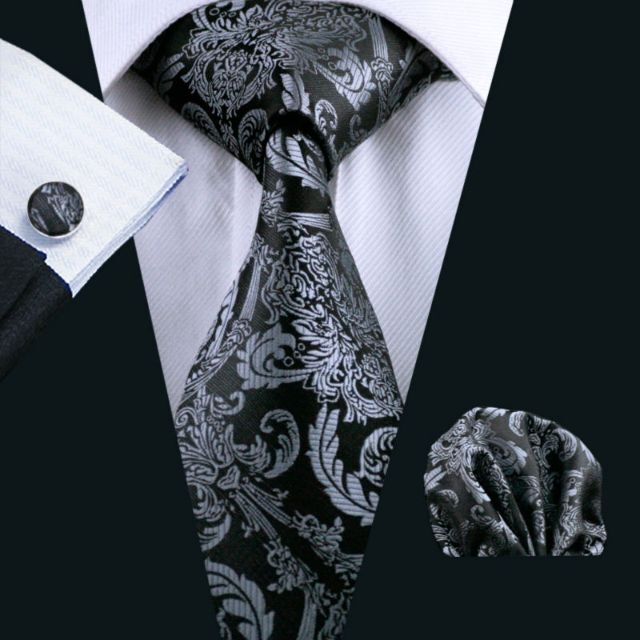 ネクタイ 4点セット ポケットチーフ カフスボタン タイピン ボタニカル メンズのファッション小物(ネクタイ)の商品写真