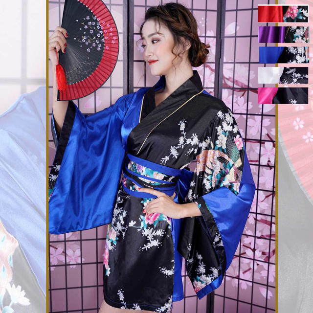 1071サテン和柄花魁ミニ着物ドレス よさこい 花魁 コスプレ キャバ