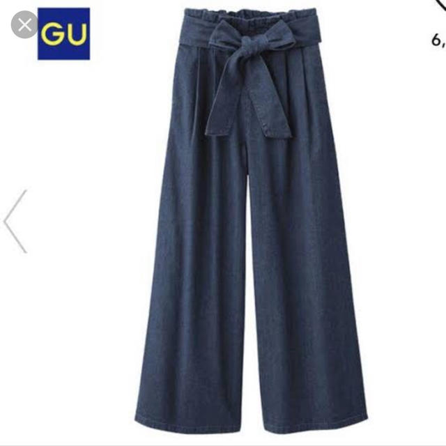 GU(ジーユー)のGU デニムウエストリボンワイドパンツ レディースのパンツ(デニム/ジーンズ)の商品写真