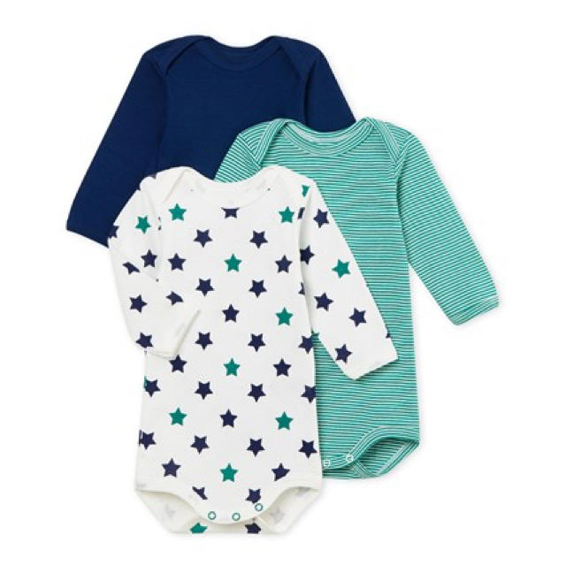 PETIT BATEAU(プチバトー)の【yuuuu様専用】プチバトー 24m 星プリント&ミラレ長袖ボディ3枚組 キッズ/ベビー/マタニティのキッズ服男の子用(90cm~)(下着)の商品写真