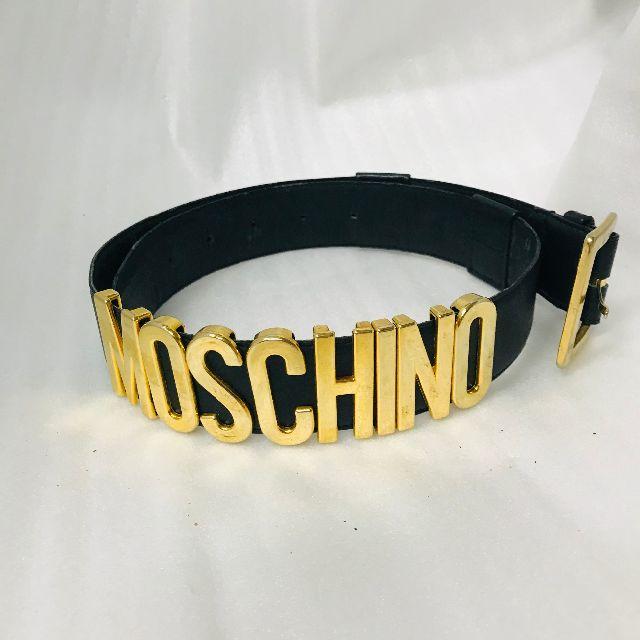 極美品MOSCHINO ロゴ レザー 男女共用 ベルト イタリア製 ブラック