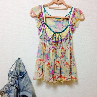 ツモリチサト(TSUMORI CHISATO)のシルク プリント ブラウス ♡(シャツ/ブラウス(半袖/袖なし))