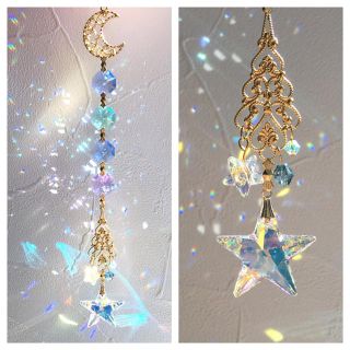 スワロフスキー(SWAROVSKI)の月と星のかけら✴︎スワロフスキー サンキャッチャー✴︎ムーン スター(モビール)