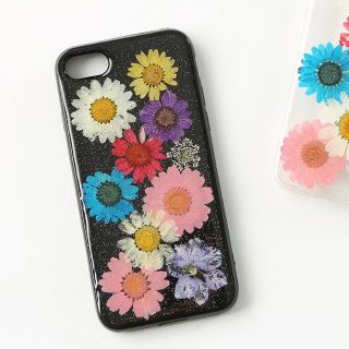 iPhone7/8ケース 黒 押し花(iPhoneケース)