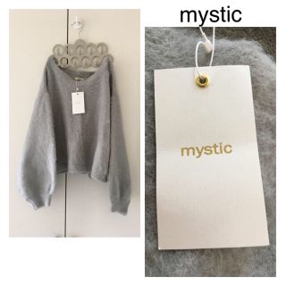 ミスティック(mystic)の1度使用しました☆バックギャザー入りボリューム袖ニット グレー(ニット/セーター)