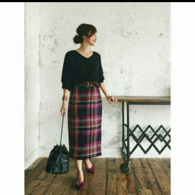 Mila Owen(ミラオーウェン)のミラオーウェン　チェック　ツイード　スカート レディースのスカート(ひざ丈スカート)の商品写真