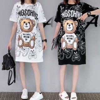 モスキーノ(MOSCHINO)のくまプリント Tシャツ ワンピース ロンT モスキーノ風 ブラック(Tシャツ(半袖/袖なし))