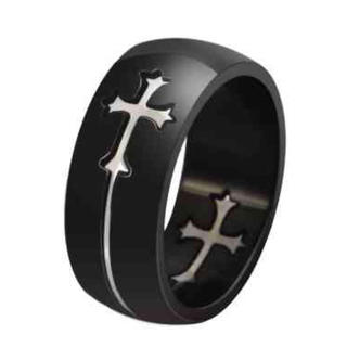 クロス 十字架 デザイン チタン リング 指輪 アクセサリー シルバー 10号(リング(指輪))