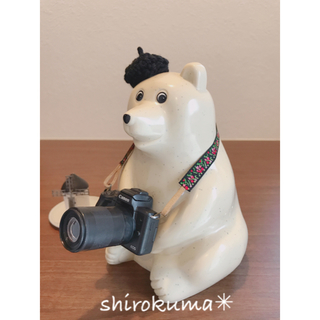 ぴろぴろ様 カメラ(白レンズ短・チロリアン)&ベレー帽(ピンク)&カメラ革紐(インテリア雑貨)