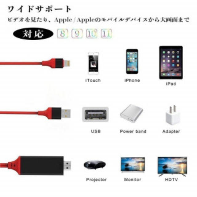 iPhone hdmi 変換 ケーブル 2M テレビ 接続 1080P  スマホ/家電/カメラのテレビ/映像機器(映像用ケーブル)の商品写真