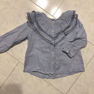 ザラキッズ(ZARA KIDS)のzara baby   ストライプ フリル ブラウス 86(シャツ/カットソー)