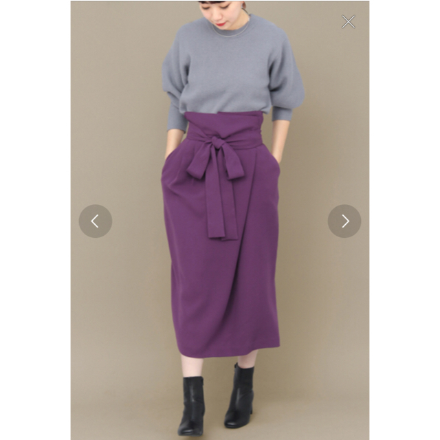 KBF+(ケービーエフプラス)のウエストリボンラップスカート レディースのスカート(ひざ丈スカート)の商品写真