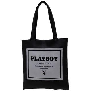 プレイボーイ(PLAYBOY)のPLAYBOY プレイボーイ トートバッグ 合皮ロゴ A4ブラック/シルバー新品(トートバッグ)