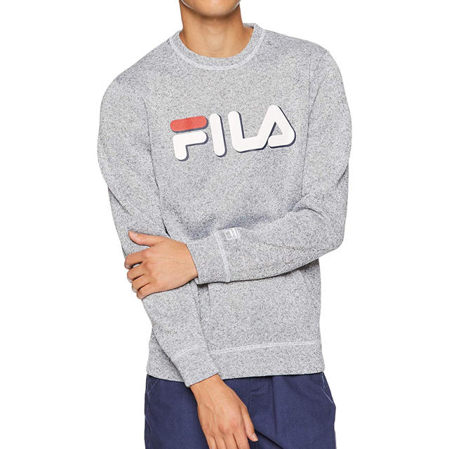 FILA(フィラ)のグレーM FILAフィラ ニットフリースクルーシャツ フリースロンT トレーナー スポーツ/アウトドアのテニス(ウェア)の商品写真