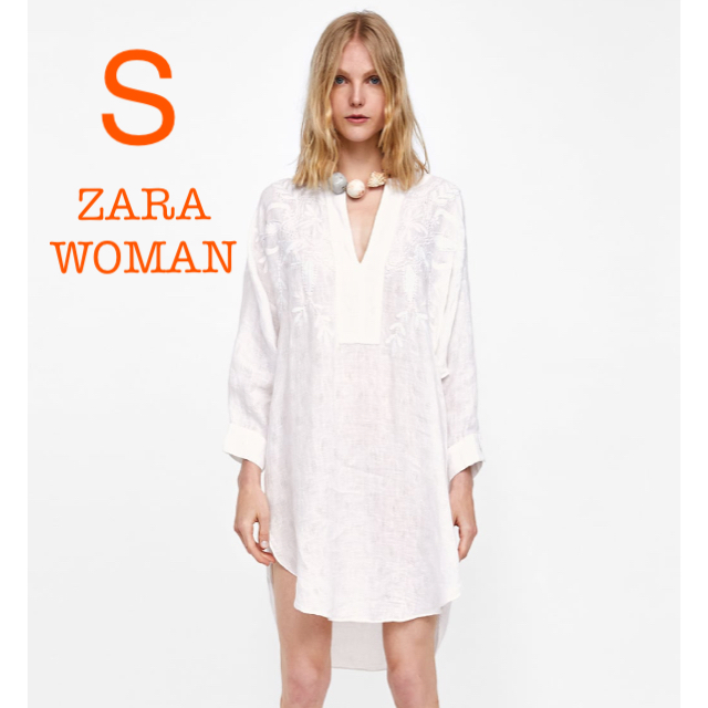 ZARA(ザラ)の新品未使用 ZARA WOMAN 刺繍 ジャガード チュニック ワンピース S レディースのトップス(シャツ/ブラウス(長袖/七分))の商品写真