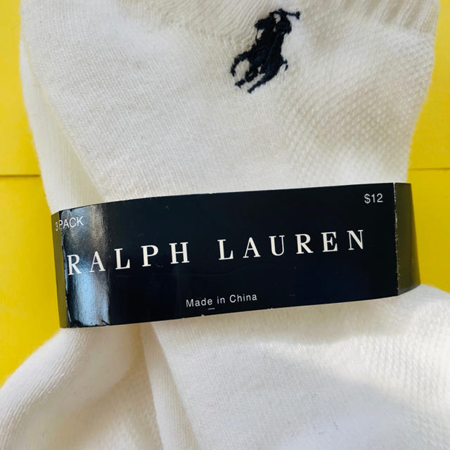 Ralph Lauren(ラルフローレン)のRALPH LAUREN ソックス 靴下 未使用 3足 白 紺刺繍 米購入 レディースのレッグウェア(ソックス)の商品写真