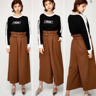 マウジー(moussy)のマウジー 新品未使用!  ワイドパンツ ブラウン ウエストギャザー S(カジュアルパンツ)