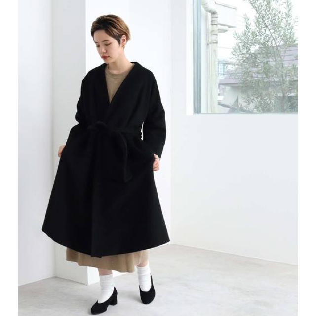 黒素材【新品】18AW アンゴラウールシャギー ラップコート 黒