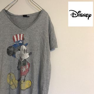 ディズニー(Disney)のDisney ディズニー ミッキー デカロゴ Ｖネック 半袖 Tシャツ Mサイズ(Tシャツ/カットソー(半袖/袖なし))