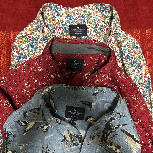 American Eagle(アメリカンイーグル)の3点セット！！ デザインシャツ 春物先どり ブランド 花柄 柄 スリム プリント メンズのトップス(シャツ)の商品写真