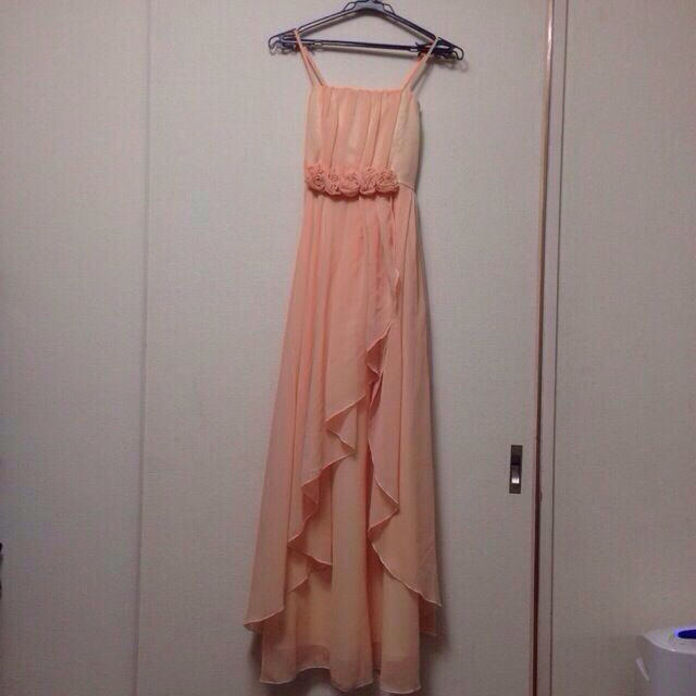 サーモンピンク ロングドレス